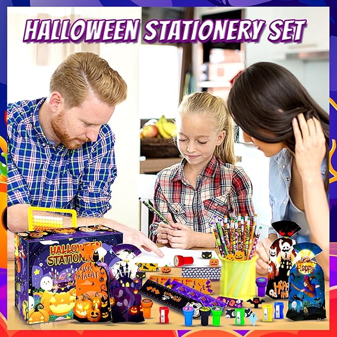 24 PACK 500 PCS Halloween Stationery Set, Party Favors for Kids Assorted Art and Craft Kit, Goodie Bag Stuffers Classroom Prizes Trick or Treat Fillers