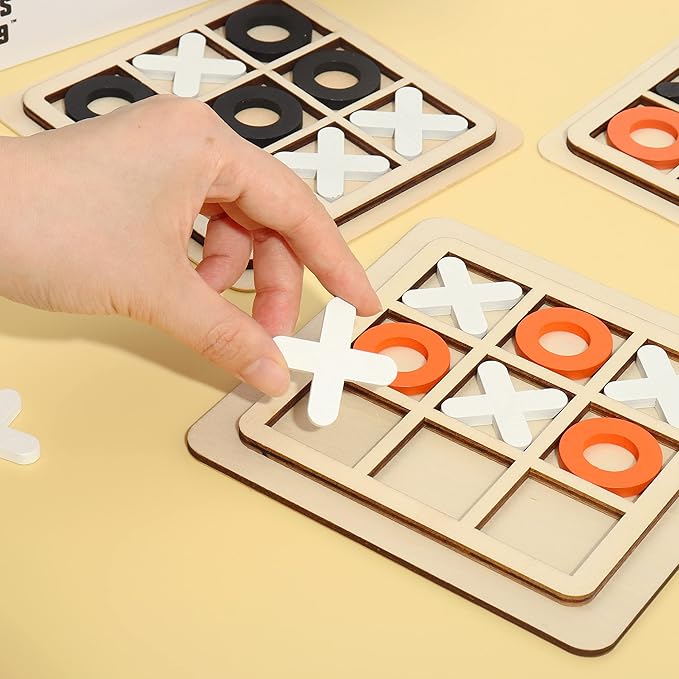 Wooden Board Tic Tac Toe Game XO Table Toy Classical Family Children Puzzle Game Educational Toys, Random Color