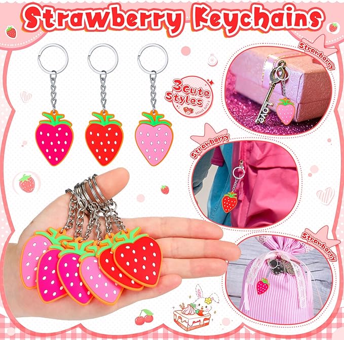 98 Pieces Strawberry Party Favors Include Sweet Berries Slap Bracelets Stickers Keychains for Berry Birthday Party Supplies Sweet One Party Summer Fruit Goodie Bag Fillers