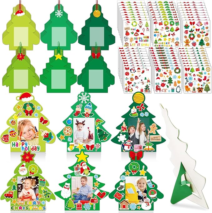 36 Packs Christmas Picture Frame Craft for Kids with Easel?DIY Christmas Tree Paper Art Crafts kit with Stand Holiday Xmas Photo Frames Bulks DIY Game Activity for Kindergarten Preschool Kids