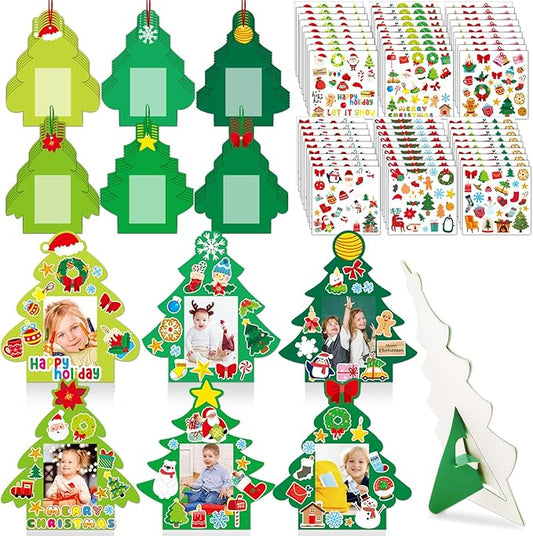36 Packs Christmas Picture Frame Craft for Kids with Easel?DIY Christmas Tree Paper Art Crafts kit with Stand Holiday Xmas Photo Frames Bulks DIY Game Activity for Kindergarten Preschool Kids