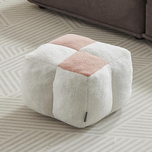 Louis Donné Stuffed Pouf Ottoman, Pouf with Memory Foam Filler, 17.7 * 17.7 * 15.7 Inch Ottoman Pouf Foot Rest, Bean Bag Cubes for Footrest, Boho Footrest Stool for Living Room, Bedroom