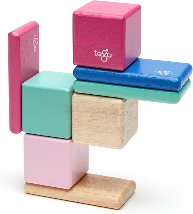 8 Piece Tegu Pocket Pouch Magnetic Wooden Block Set, Blossom