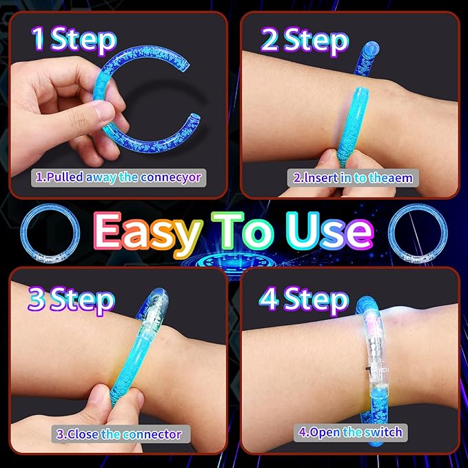 24Pack Glow Bracelets,Glow in The Dark Bracelets Flashing Light Up Bracelets,LED Bracelets Party Supplies Favors Game Gifts for Rave Concert Carnival,6 Color