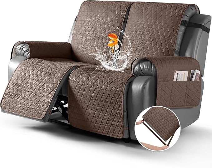 TAOCOCO 100% Waterproof Loveseat Recliner Cover-Recliner Cover with Non-Slip Granule, Recliner Chair Covers with Elastic Band,Washable Recliner Chair/Furniture Protector for Pets(Brown, 2 Seater)