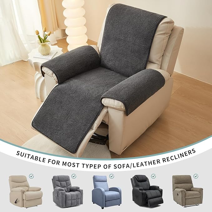 vctops Sherpa Fleece Recliner Chair Cover Super Soft Warm Plush Sofa Slipcover Furniture Protector Non Slip Washable Reclining Chair Cover for Kids, Pets (Dark Grey,30"x91")