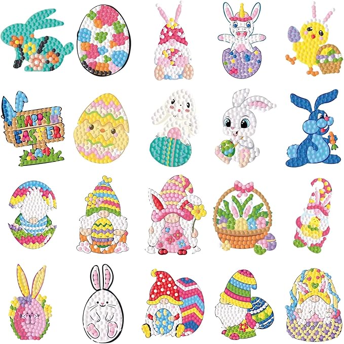 5D DIY Diamond Art Painting Stickers Kits for Kids, Diamond Mosaic Stickers by Numbers Kits Crafts Set for Children, Boys and Girls,Creative Handmade Art Craft Gift (Easter-3)