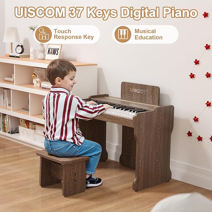 Kids Piano Keyboard, 37 Keys Digital Piano, Toddler Piano for Kids, Mini Baby Piano Toy, Kids Musical Instruments Sets, Wood Piano Keyboard for Kids Ages 3+,Walnut