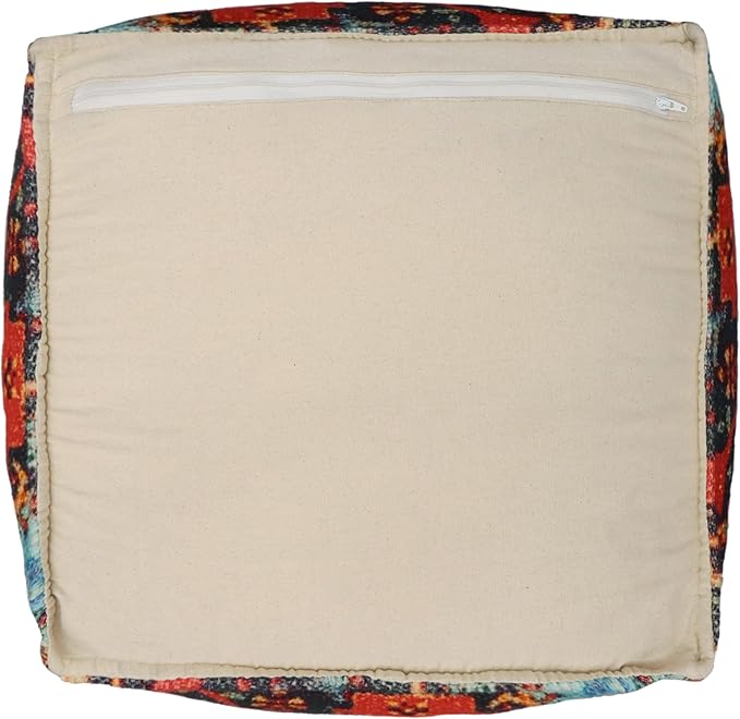 COTTON CRAFT Printed Pouf - Ottoman Foot Stool Bean Bag - Dorm Kids Room Bedroom Home Décor Accent Seating - Boho Modern Comfortable Prefilled Cotton Square Pouf Footrest - 17x17x17 inch - Teal Aqua