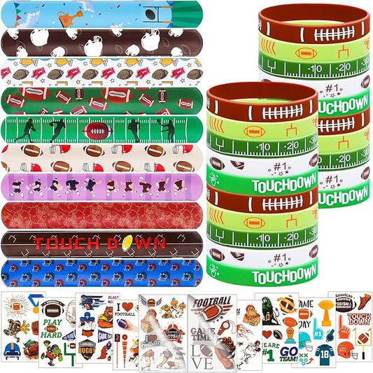 60PCs Football Party Favor Football Silicone Bracelet Football Slap Bracelet Tattoos for Football Sports Themed Birthday Party Decor Goodie Bag Fillers (Football)