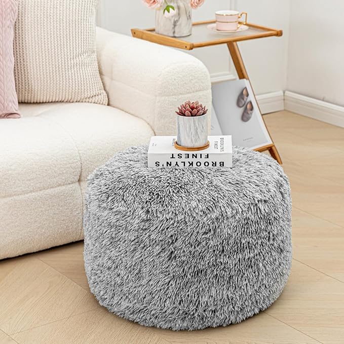 Asuprui Round Pouf Ottoman Stuffed Floor Foot Stool Floor Chair for Living Room Bedroom Modern Foam Foot Rest for Couch 20 in Diameter x 12 Inches Height Ottoman Foot Rest Snow Gray Pouf with Filler