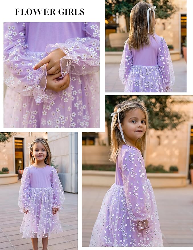 Arshiner Toddler Christmas Dress Girls Sequin Tulle Puff Long Sleeves Tutu Dress Princess Birthday Party Clothes 1-6T