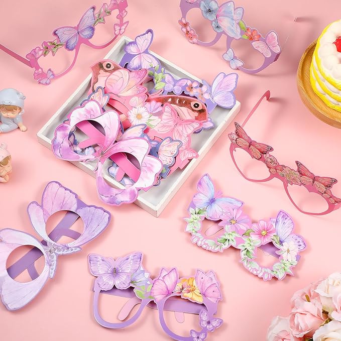 36 Pcs Butterfly Party Favors Spring Butterfly Party Decoration Butterfly Paper Eyeglasses Spring Butterfly Party Photo Props for Spring Holiday Birthday Party Supplies