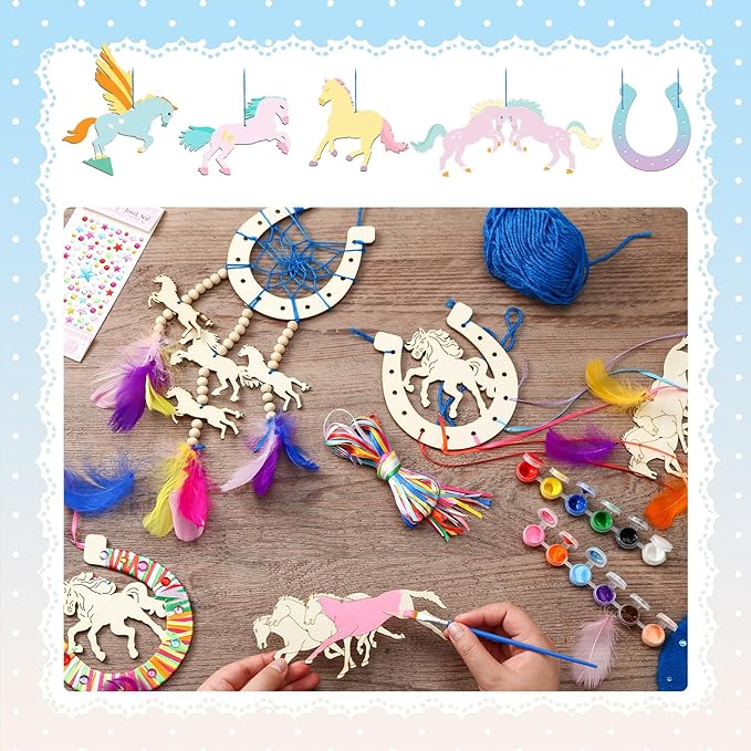 36 Pack Wooden Horse Craft for Boys and Girls Unfinished Wooden Horses Cutout DIY Dream Catcher Paintable Western Craft Supplies for Art Activity Party(Horseshoes)