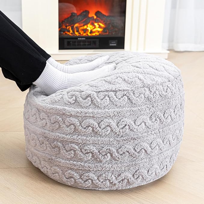 Asuprui Round Pouf Ottoman Stuffed Floor Pouf Foot Stool Floor Chair for Living Room Bedroom Foam Filled Boho Poof Foot Rest for Couch 20 Diameter x 12 Height Inches Light Gray Pouf with Filler