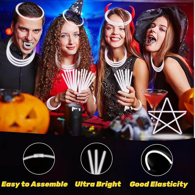 75 Glow Sticks Bracelets and Necklaces, 8'' Glowsticks Bulk Pack Bright Glow in the Dark Party Supplies for Kids (White)