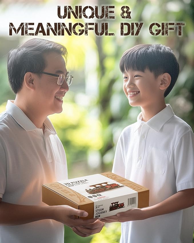 3D Puzzles for Adults -Steam Train, Wooden Model Kits Building Set for Adults, DIY Crafts Kits Hobby Creative Gift Ideas for Girls Boys (Steam Journey-405PCS)