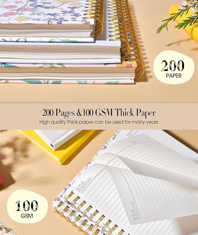 Aesthetic Spiral Notebook Journal for Women, 160 Pages Lined Notebooks 5.75” x 8.38”, A5 Hardcover Spiral Journals with 100 GSM Thick Paper, Cute College Ruled Notebook for Writing Work School