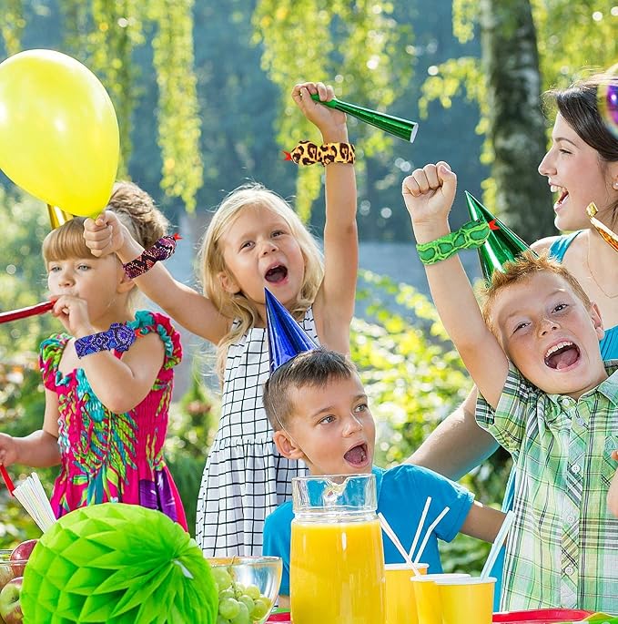 16Pcs Snake Slap Bracelets, Reptile Party Favors Snake Snap Bracelet Fuzzy Animal Slap on Bracelet for Kids Reptile Birthday Party Supplies Christmas Gifts