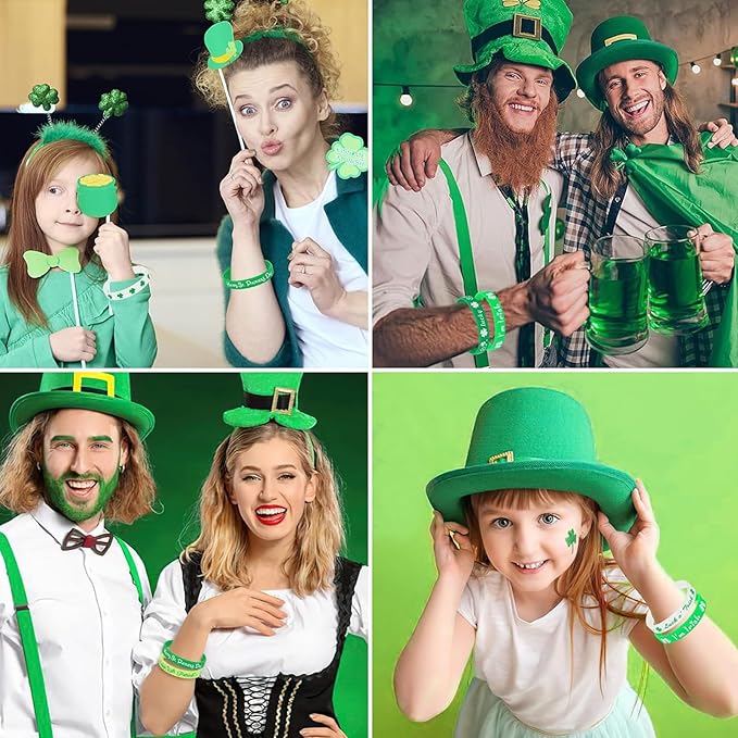 48Pcs St. Patricks Day Party Favors Silicone Bracelets Slap Bracelets Assorted for Kids Girls Boys Toddlers St. Patricks Day School Classroom Exchange Prizes Gifts