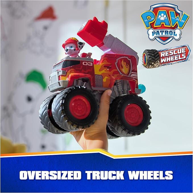 Paw Patrol: Rescue Wheels Marshall’s Firetruck, Toy Truck with Projectile Launcher and Collectible Action Figure, Kids Toys for Boys & Girls Ages 3+