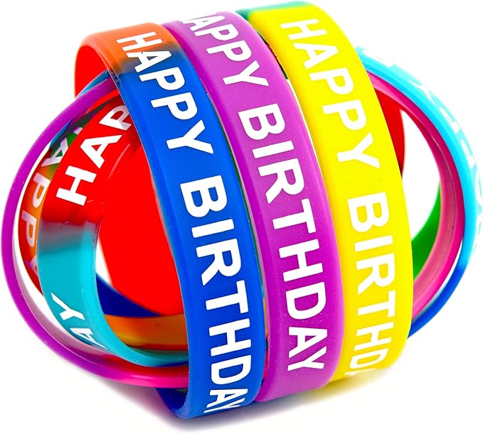 176 Pieces Birthday Rubber Bracelets(22 Styles),Colored Birthday Wristbands for Birthday Party Favors,Stretch Birthday Rubber Wristbands for Birthday Party Supplies