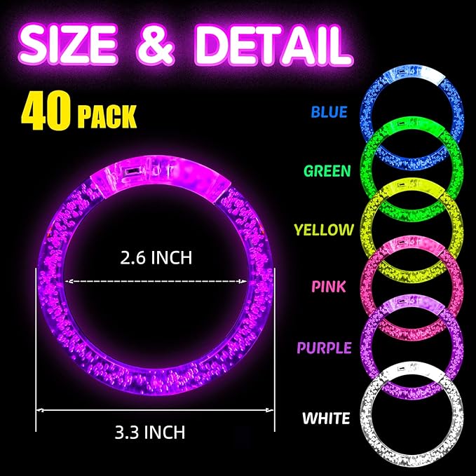 40 PCS Led Glow Sticks Bracelets Glow In the Dark Party Supplies, Light Up Bracelets Glow Party Favors for Kids Adults, Party Supplies for Christmas, Halloween, New Year Party Light Up Toys Gifts (40)