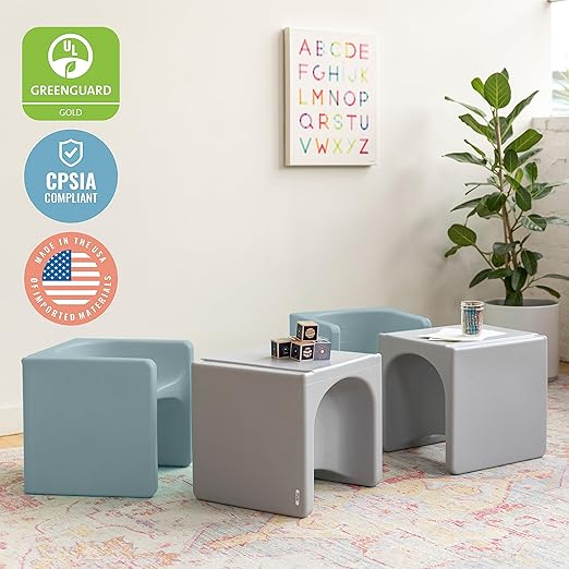 ECR4Kids Tri-Me 3-In-1 Cube Chair, Kids Furniture, Powder Blue