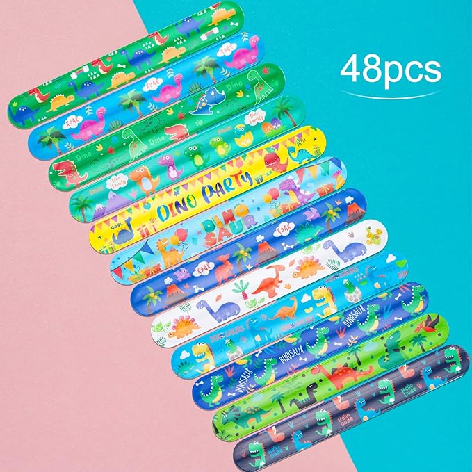 48 Pcs Slap Bracelets for Kids Dinosaur Snap Bracelets Bulk Bracelet for Boys Party Supplies Favors Classroom Prizes Exchanging Gifts Christmas Easter Thanksgiving Holiday Gifts