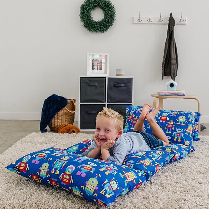 Wildkin Kids Microfiber Floor Lounger – Travel-Friendly, Sleepovers, Pillow Not Included - Robots