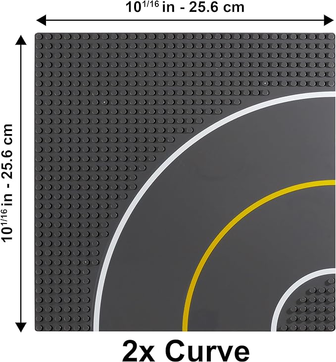 Apostrophe Games Road Baseplate – Premium Building Blocks Base Plates Compatible with All Major Brands – 6pcs Baseplate Gray with Road Design – Straight, Curve, Crossroad, T-Junction