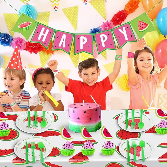 48PCS One In a Melon Watermelon Party Favors Slap Bracelets Watermelon First Summer Birthday Party Supplies Decorations for Baby Shower One In a melon Outfits 1st Birthday Fruit Theme Party Supplies
