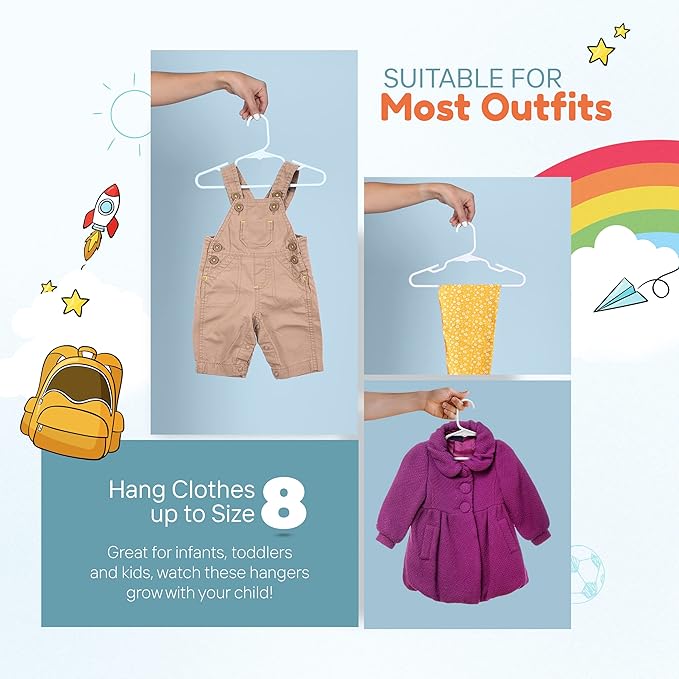 30pk Made in USA Baby Hangers | Kids Hangers for Children's Clothes, Toddler Outfits and Clothing | 20 50 100 Pack Available | Kid Plastic Hanger for Closet and Nursery | Child Kid Hangars (Mint)
