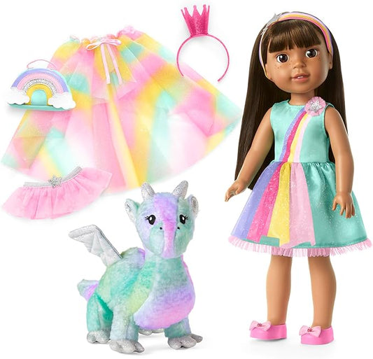 American Girl WellieWishers 14.5-inch Ashlyn Doll Playset with Crisella The Dragon, Doll Dress and Accessories, and Storybook, for Ages 4+