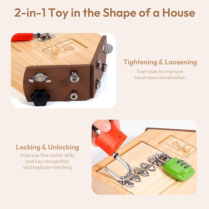 Montessori Screwdriver Board with Lock and Key Toy, Wooden Montessori Toys for Kids 3 4 5 Year Old, Toddler Fine Motor Skills STEM Toy, Preschool Sensory Learning Toy for Boys Girls Travel