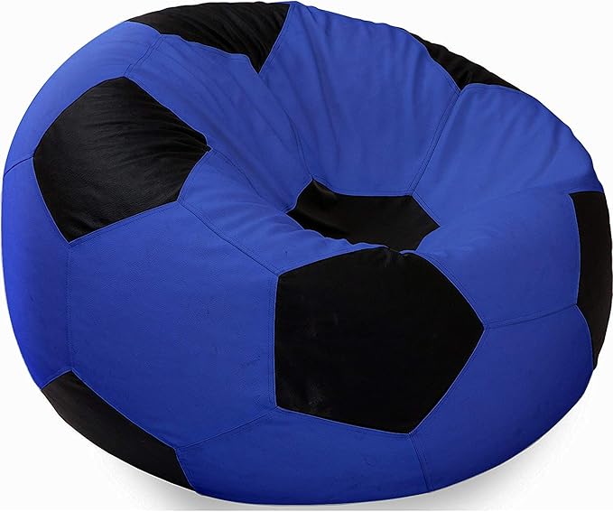 Ample Decor Soccer Bean Bag Cover (Filler Not Included), Leatherette Durable Double Stitched Material Sturdy Zippers, Ideal for Children and Teenagers - Blue and Black