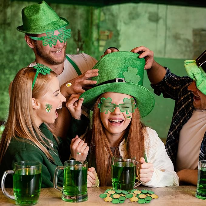 54Pcs St. Patrick's Day Party Favor Set, Includes Eyeglasses Slap Bracelets Tattoo Stickers Gold Coins, St Patricks Day Accessories for Irish Party Supplies Kids St Patricks Day Decorations