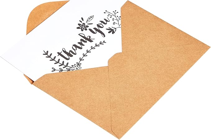 Amazon Basics Thank You Cards and Envelopes, 48 Count, Black and White