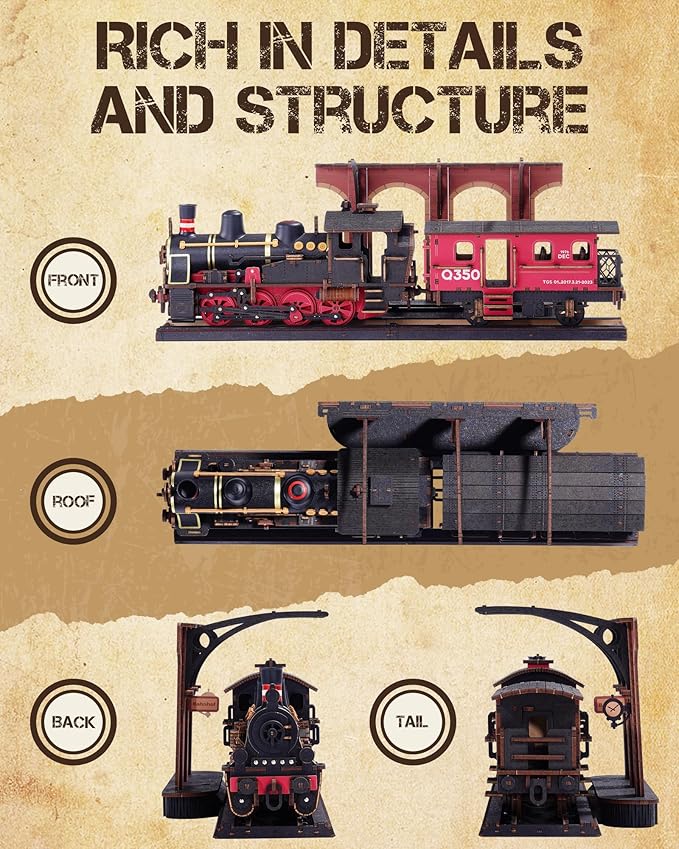 3D Puzzles for Adults -Steam Train, Wooden Model Kits Building Set for Adults, DIY Crafts Kits Hobby Creative Gift Ideas for Girls Boys (Steam Journey-405PCS)