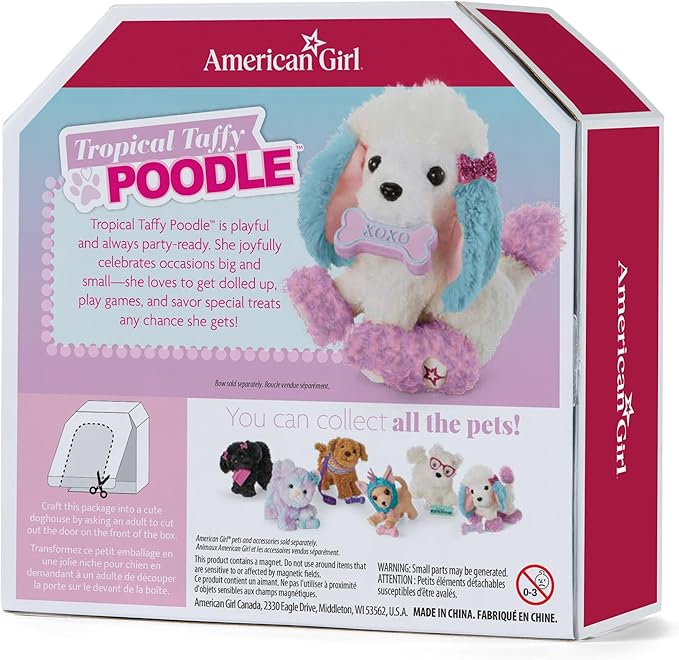 American Girl Truly Me 18-inch Doll Tropical Taffy Poodle Pet with Pink Bow and Dog Bone Toy, for Ages 6+