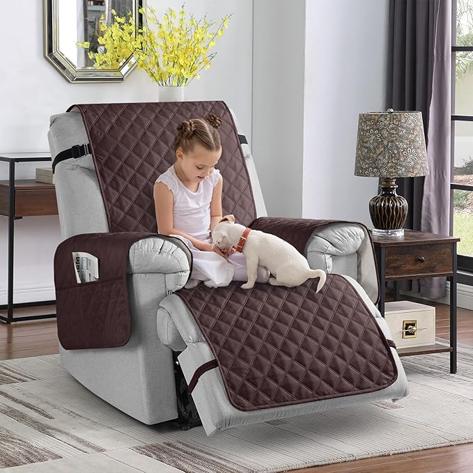 TAOCOCO Non-Slip Recliner Chair Cover Sofa Slipcover, Pet Cover for Small Recliner Chair with Elastic Straps, Washable Reclining Chair Cover Recliner Furniture Protector (23'' Small, Coffee)