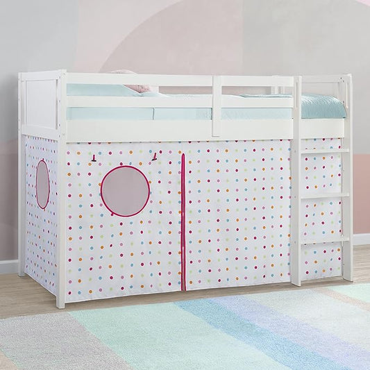 Delta Children Twin Loft Bed with Guardrail and Ladder + Tent [Bundle], White/Dots
