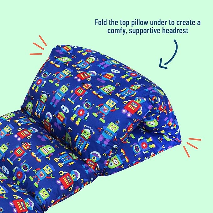 Wildkin Kids Microfiber Floor Lounger – Travel-Friendly, Sleepovers, Pillow Not Included - Robots