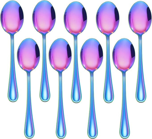 LIANYU 9-Piece Rainbow Toddler Spoons, Kids Baby Spoons Self Feeding, Stainless Steel Children Silverware Set for 2-10 Year Old, Preschooler Cutlery Flatware Set for Home School, Dishwasher Safe