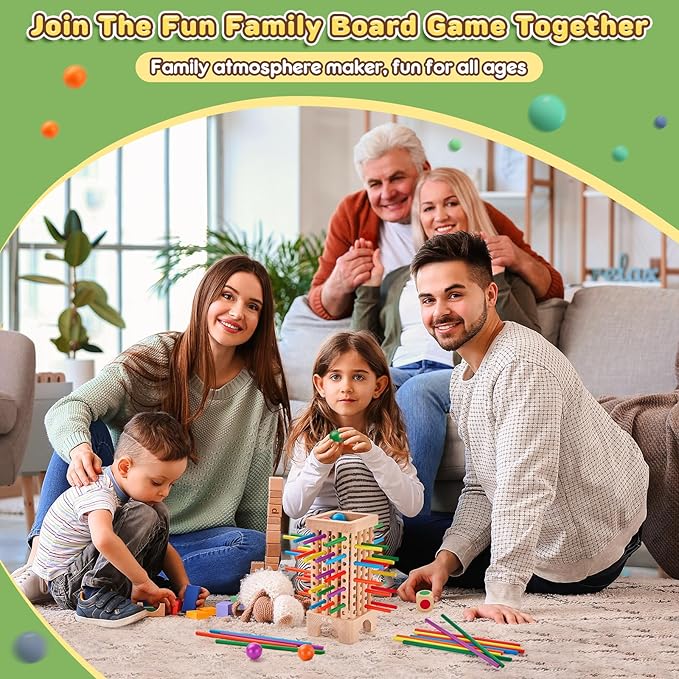 Montessori Game Wooden Board Game, 42 Colorful Wooden Sticks Dice Game Math Educational Toys for 3 4 5 6 Years Old, Fine Motor Skills Toys & Counting Toy Family Game Travel Toys Gifts for Kids