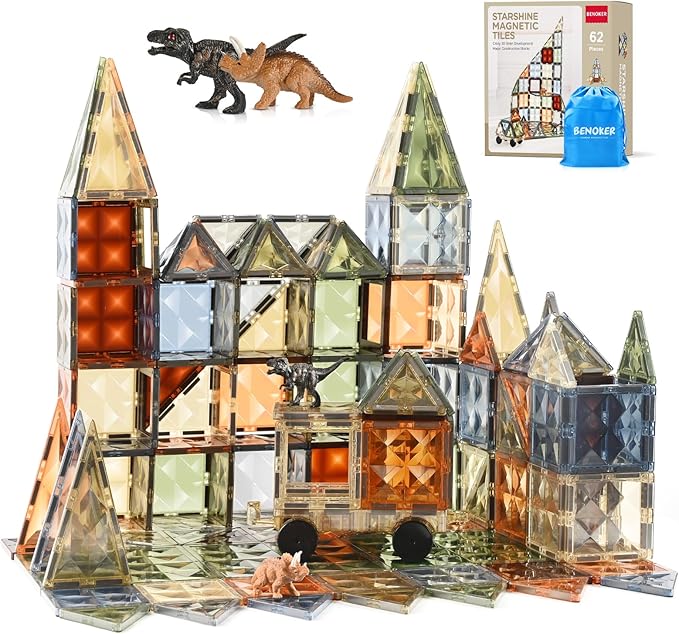 3D Magnetic Tiles, STEM Learning and Encourage Imaginative Play Magnetic Blocks, Preschool Puzzle Magnetic Toys with Dinosaur, Gift for Boys and Girls 3 4 5 6 7 8 Years+