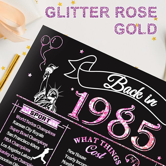 40th Birthday Card for Women Her, Jumbo 3D Pop Up 40th Birthday Gifts, Back In 1985 Happy 40 Year Old Sister Birthday Decorations Cards Card for Wife, Rose Gold