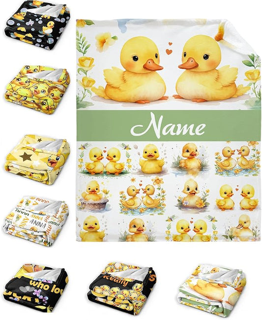 Aparajita Custom Name Yellow Ducks Adult Duck Blanket Kids Funny Blanket Suitable for Bedroom Bed Sofa Crib Couch Chair Outdoor All Season Items That Yellow Duck Lovers Will Love 90”×120 ”for Family