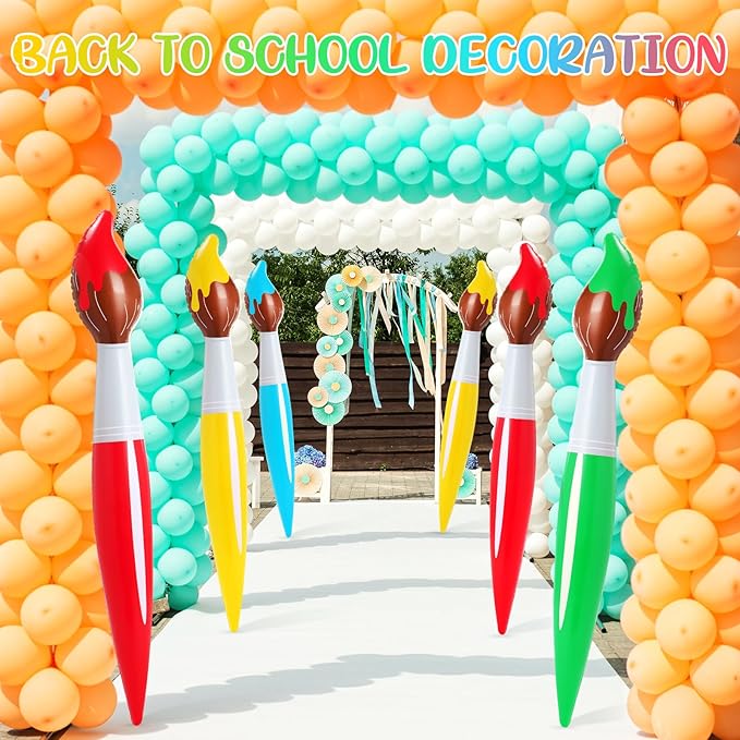 43.3 Inch Giant Inflatable Paint Brushes Large Blow up Colored Paintbrushes Set Art Paint Brushes for Kids Summer Birthday Party Favor Decoration Back to School Classroom, 4 Color