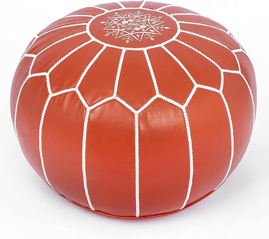 Marrakesh Gallery Genuine Leather Round Pouf Unstuffed - Moroccan Ottoman Footstool, Footrest Cover - Boho Decor - Bohemian Living Room, Bedroom, Kids Room, Gift & Wedding